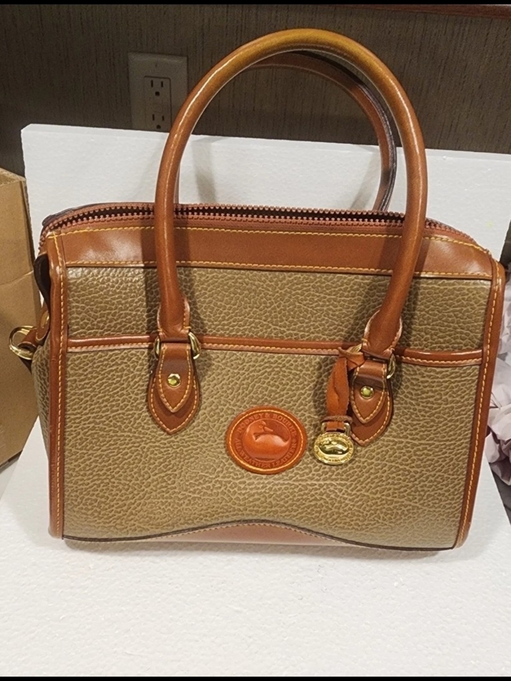 Dooney & Bourke Tan and Brown Pebbled Satchel